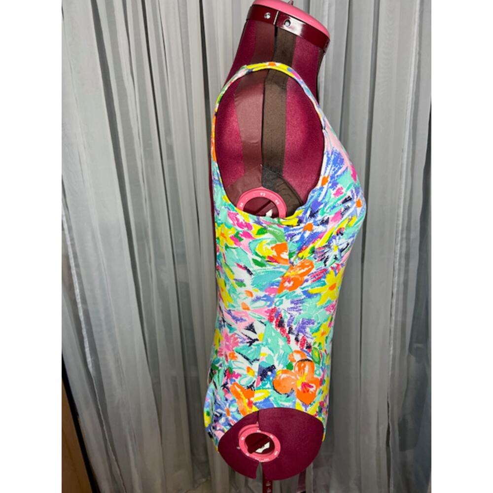 one piece swimsuit floral high cut green yellow orange bright - Picture 6 of 10